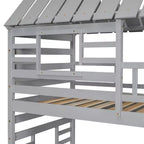 Letto a Castello con Scivolo, Letto a Castello Singolo con Scala Contenitore e Letto Estraibile, Letto a Castello in Legno per Bambini con Tetto e Finestra