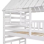 Letto a Castello con Scivolo, Letto a Castello Singolo con Scala Contenitore e Letto Estraibile, Letto a Castello in Legno per Bambini con Tetto e Finestra