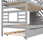 Letto a Castello con Scivolo, Letto a Castello Singolo con Scala Contenitore e Letto Estraibile, Letto a Castello in Legno per Bambini con Tetto e Finestra
