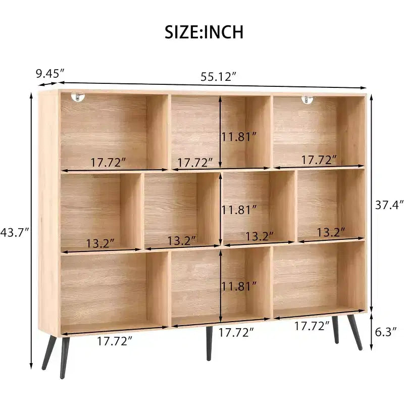COZONY Libreria a 10 cubi e 3 livelli con 5 gambe in ferro, Scaffale aperto in legno autoportante per casa, ufficio, soggiorno, camera da letto