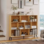 COZONY Libreria a 10 cubi e 3 livelli con 5 gambe in ferro, Scaffale aperto in legno autoportante per casa, ufficio, soggiorno, camera da letto