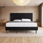 King Size Upholstered Platform Bed with Adjustable Headboard, Button Tufted, Slatted Base, Easy Assembly