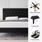 Letto king size imbottito con testiera regolabile, capitonné, base a doghe, facile da montaggio