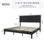 Letto king size imbottito con testiera regolabile, capitonné, base a doghe, facile da montaggio