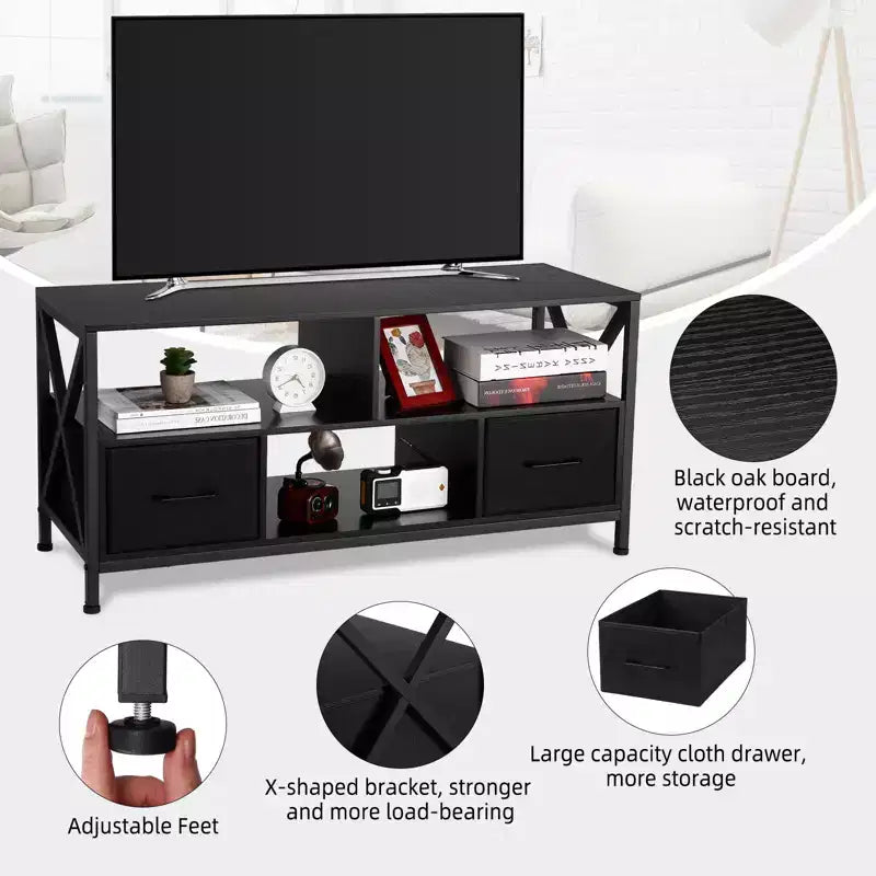 COZONY Mobile TV per TV da 50 Pollici, Centro di Intrattenimento con Cassetti in Tessuto e Ripiani Aperti, Mobile Contenitore per Soggiorno, Camera da Letra, Ingresso