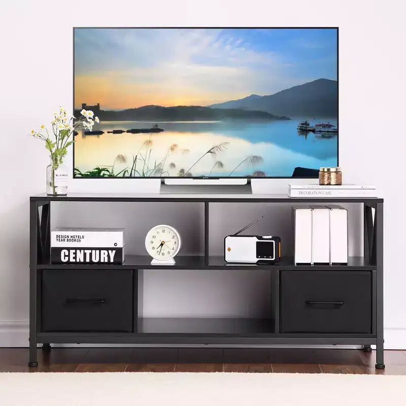 COZONY Mobile TV per TV da 50 Pollici, Centro di Intrattenimento con Cassetti in Tessuto e Ripiani Aperti, Mobile Contenitore per Soggiorno, Camera da Letra, Ingresso