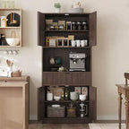 Credenza alta da cucina 70", credenza in legno scanalato con ripiani regolabili, mobiletto indipendente per il bagno