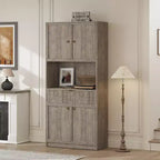 Credenza alta da cucina 70", credenza in legno scanalato con ripiani regolabili, mobiletto indipendente per il bagno