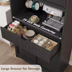 Credenza alta da cucina 70", credenza in legno scanalato con ripiani regolabili, mobiletto indipendente per il bagno
