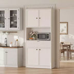Credenza alta da cucina 70", credenza in legno scanalato con ripiani regolabili, mobiletto indipendente per il bagno