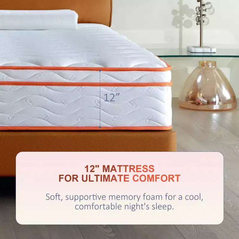 Materasso ibrido individuale Okak Modern Euro Top da 12 pollici con memory foam per un sonno confortevole, rigidità media