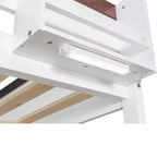 Letto a castello basso Queen su Queen con ripiani, letto a castello in legno con stazione di ricarica USB e luce a LED