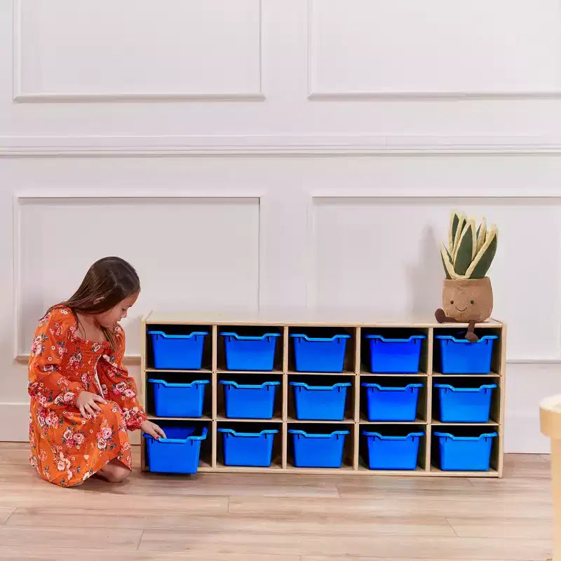 ECR4Kids Streamline - Mobiletto a 15 Scomparti con 15 Contenitori a Cesto, 3x5, Mobili per Bambini