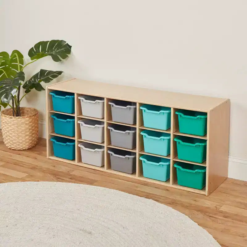 ECR4Kids Streamline - Mobiletto a 15 Scomparti con 15 Contenitori a Cesto, 3x5, Mobili per Bambini