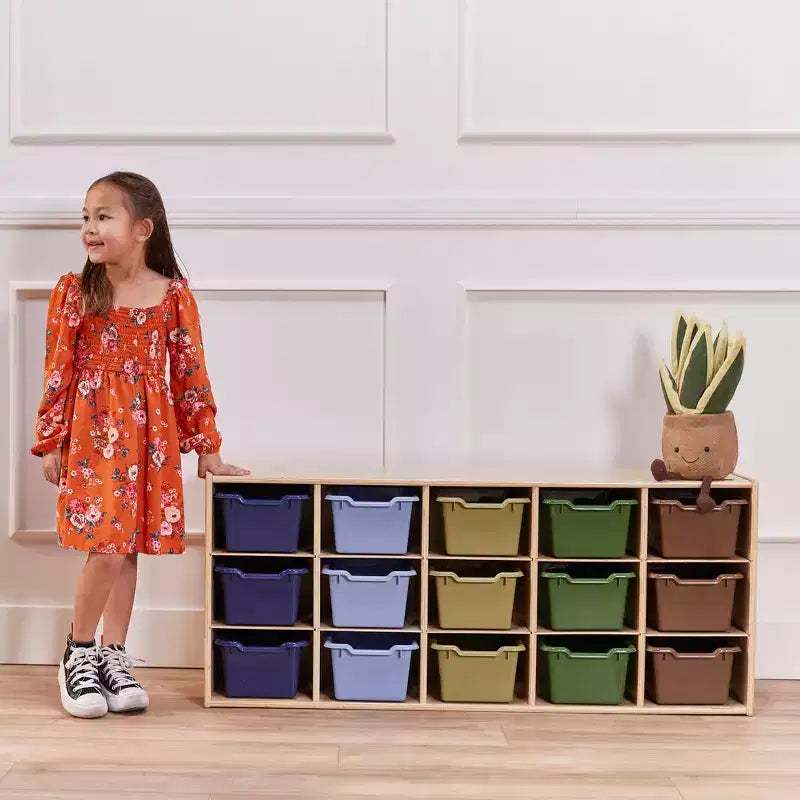 ECR4Kids Streamline - Mobiletto a 15 Scomparti con 15 Contenitori a Cesto, 3x5, Mobili per Bambini