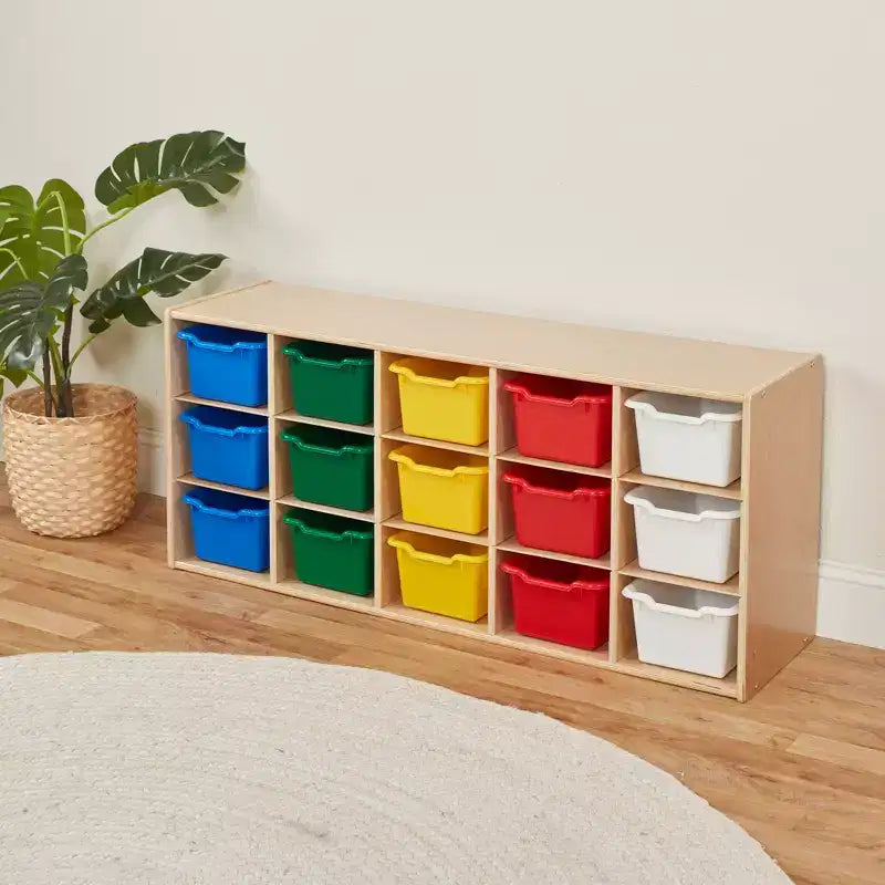 ECR4Kids Streamline - Mobiletto a 15 Scomparti con 15 Contenitori a Cesto, 3x5, Mobili per Bambini