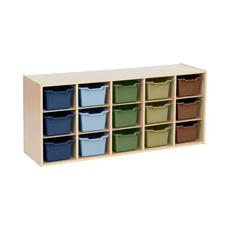 ECR4Kids Streamline - Mobiletto a 15 Scomparti con 15 Contenitori a Cesto, 3x5, Mobili per Bambini