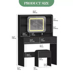 COZONY Coiffeuse coulissante avec miroir et lumières – Table de maquillage avec tabouret, station de charge, tiroirs et étagères pour chambre à coucher