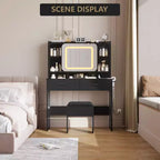 COZONY Coiffeuse coulissante avec miroir et lumières – Table de maquillage avec tabouret, station de charge, tiroirs et étagères pour chambre à coucher