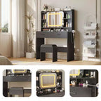 COZONY Coiffeuse coulissante avec miroir et lumières – Table de maquillage avec tabouret, station de charge, tiroirs et étagères pour chambre à coucher