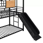 Letto a castello in metallo da una piazza e mezza, lettino in metallo con scivolo e scale contenitore con scivolo nero