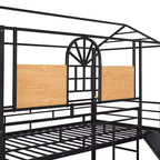 Letto a castello in metallo da una piazza e mezza, lettino in metallo con scivolo e scale contenitore con scivolo nero