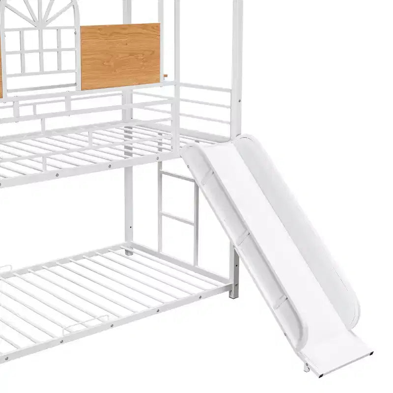 Letto a castello in metallo da una piazza e mezza, lettino in metallo con scivolo e scale contenitore con scivolo nero