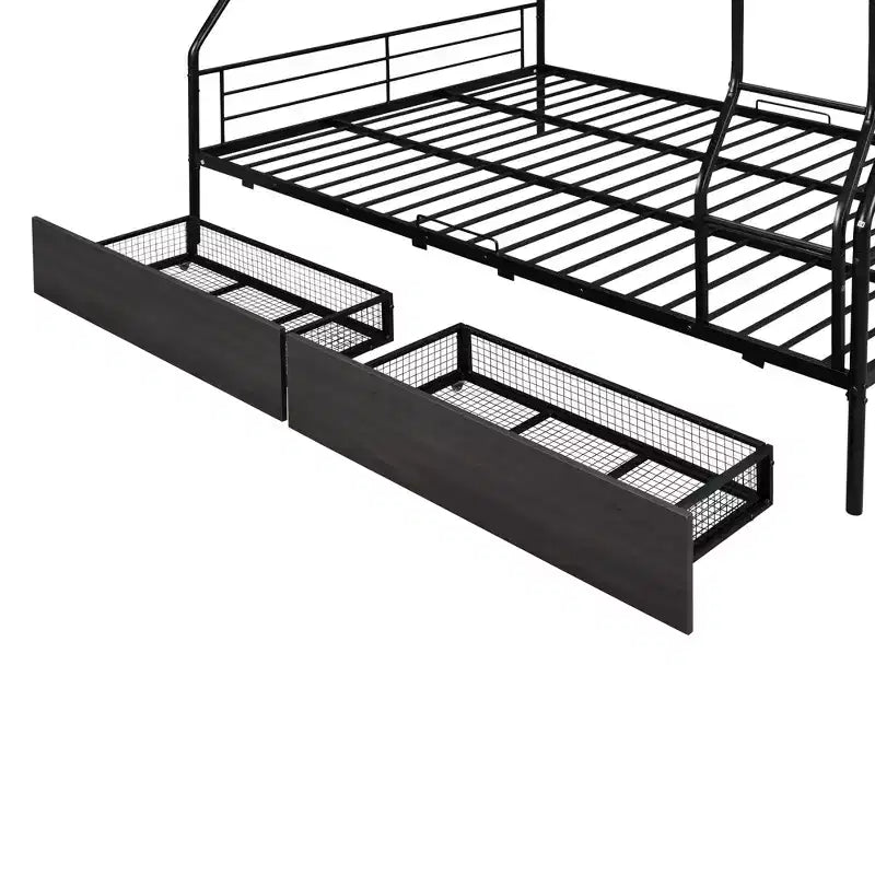Letto a castello in metallo Full XL sopra Queen con 2 cassetti, telaio letto a castello resistente per bambini, ragazzi e adulti