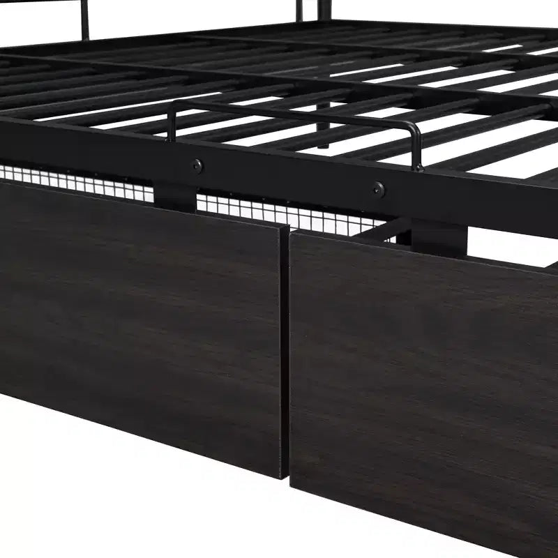 Letto a castello in metallo Full XL sopra Queen con 2 cassetti, telaio letto a castello resistente per bambini, ragazzi e adulti