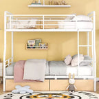 Letto a castello in metallo Full XL sopra Queen con 2 cassetti, telaio letto a castello resistente per bambini, ragazzi e adulti