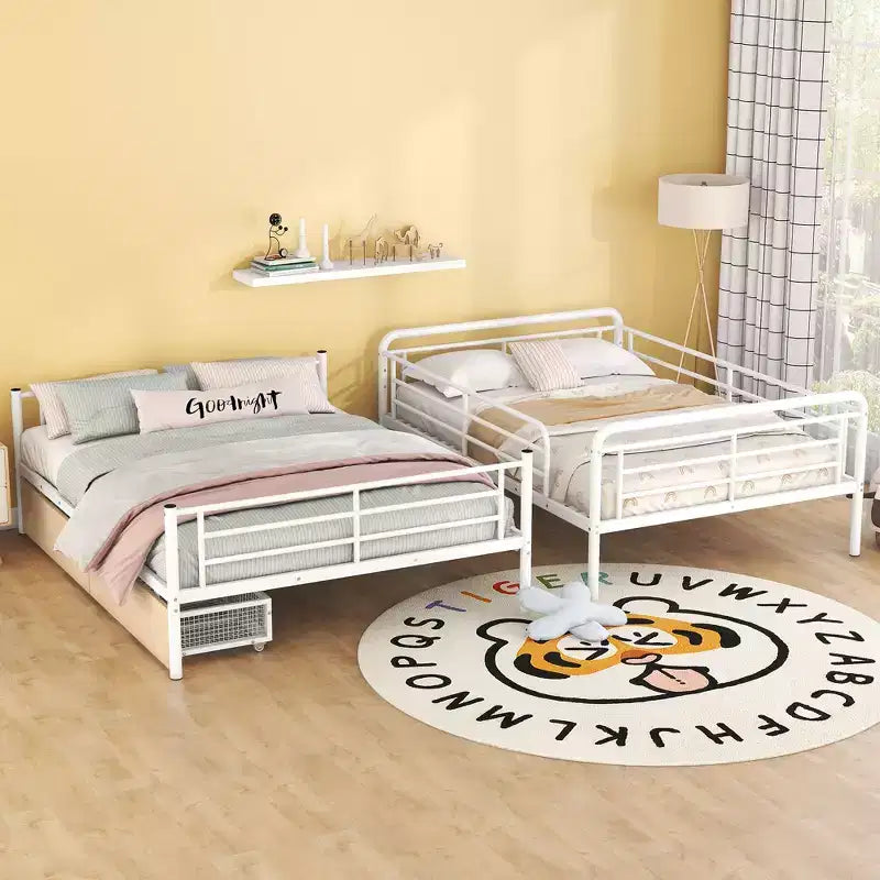 Letto a castello in metallo Full XL sopra Queen con 2 cassetti, telaio letto a castello resistente per bambini, ragazzi e adulti