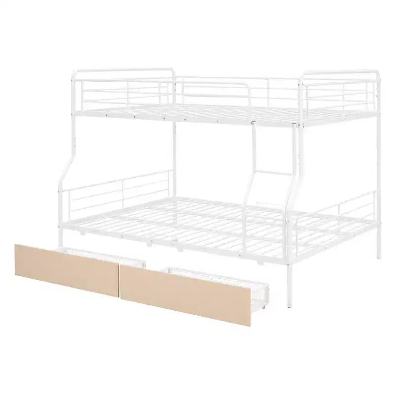 Letto a castello in metallo Full XL sopra Queen con 2 cassetti, telaio letto a castello resistente per bambini, ragazzi e adulti