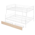 Letto a castello in metallo Full XL sopra Queen con 2 cassetti, telaio letto a castello resistente per bambini, ragazzi e adulti