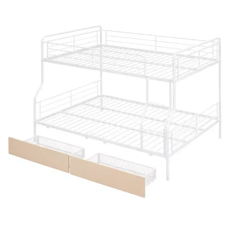 Letto a castello in metallo Full XL sopra Queen con 2 cassetti, telaio letto a castello resistente per bambini, ragazzi e adulti