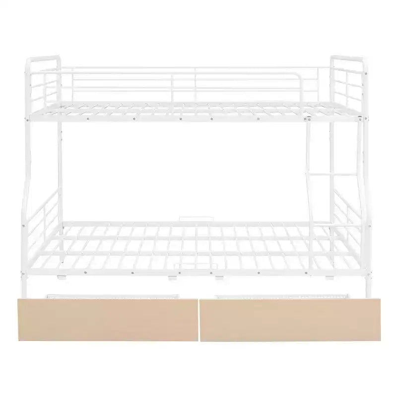 Letto a castello in metallo Full XL sopra Queen con 2 cassetti, telaio letto a castello resistente per bambini, ragazzi e adulti