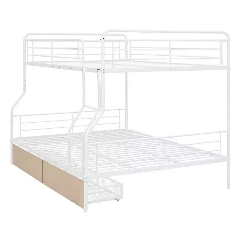 Letto a castello in metallo Full XL sopra Queen con 2 cassetti, telaio letto a castello resistente per bambini, ragazzi e adulti
