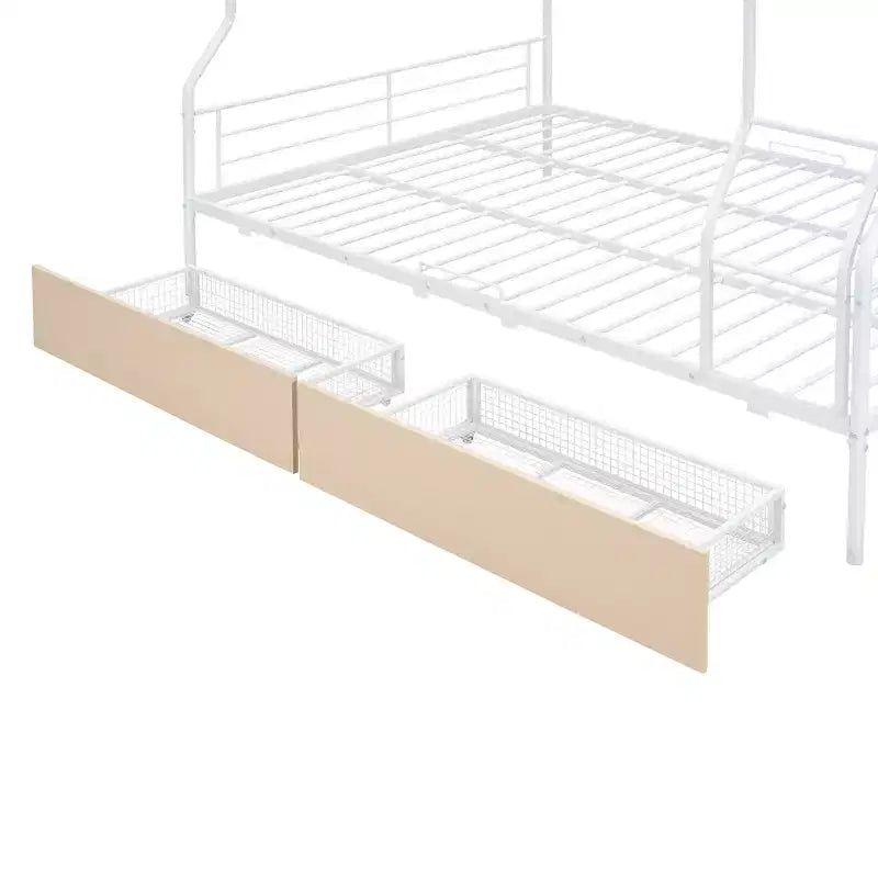 Letto a castello in metallo Full XL sopra Queen con 2 cassetti, telaio letto a castello resistente per bambini, ragazzi e adulti