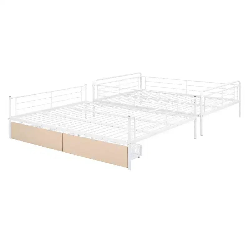 Letto a castello in metallo Full XL sopra Queen con 2 cassetti, telaio letto a castello resistente per bambini, ragazzi e adulti