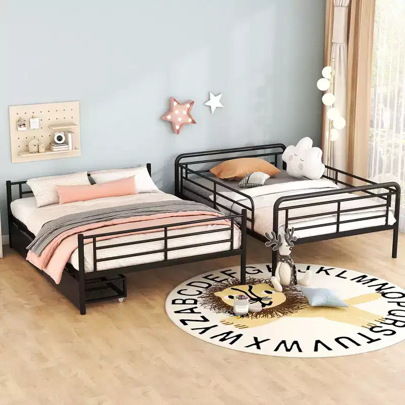 Letto a castello in metallo Full XL sopra Queen con 2 cassetti, telaio letto a castello resistente per bambini, ragazzi e adulti