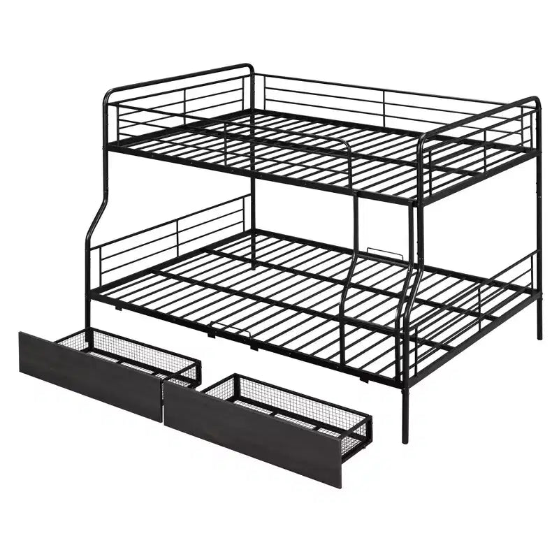 Letto a castello in metallo Full XL sopra Queen con 2 cassetti, telaio letto a castello resistente per bambini, ragazzi e adulti