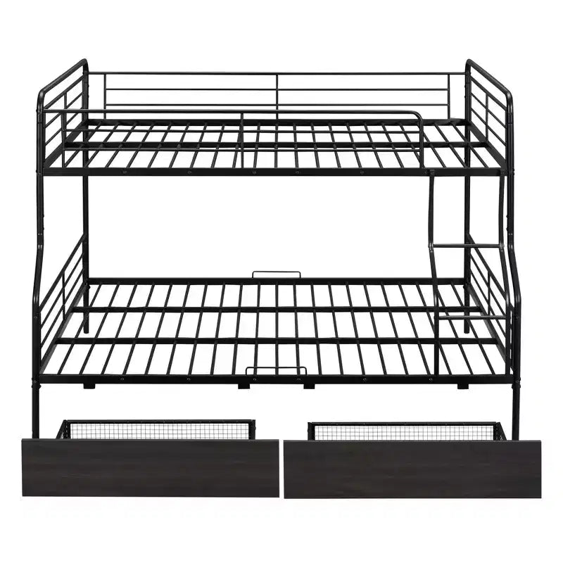 Letto a castello in metallo Full XL sopra Queen con 2 cassetti, telaio letto a castello resistente per bambini, ragazzi e adulti