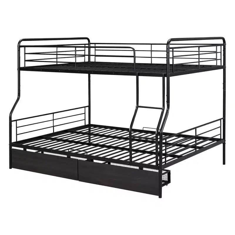 Letto a castello in metallo Full XL sopra Queen con 2 cassetti, telaio letto a castello resistente per bambini, ragazzi e adulti