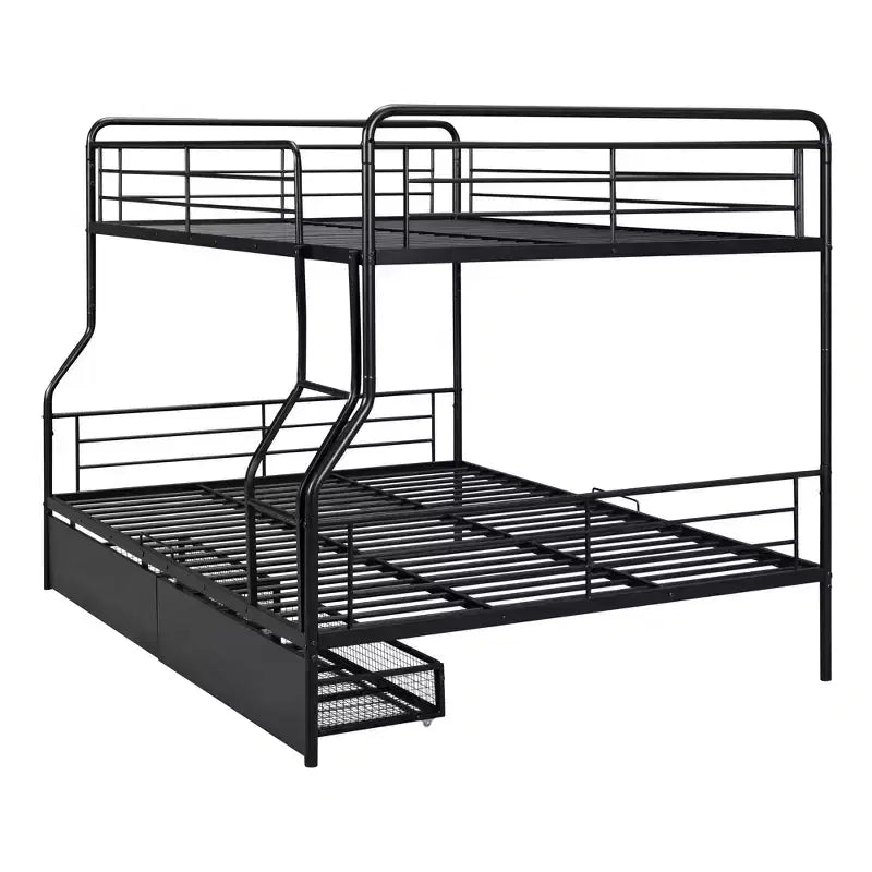 Letto a castello in metallo Full XL sopra Queen con 2 cassetti, telaio letto a castello resistente per bambini, ragazzi e adulti