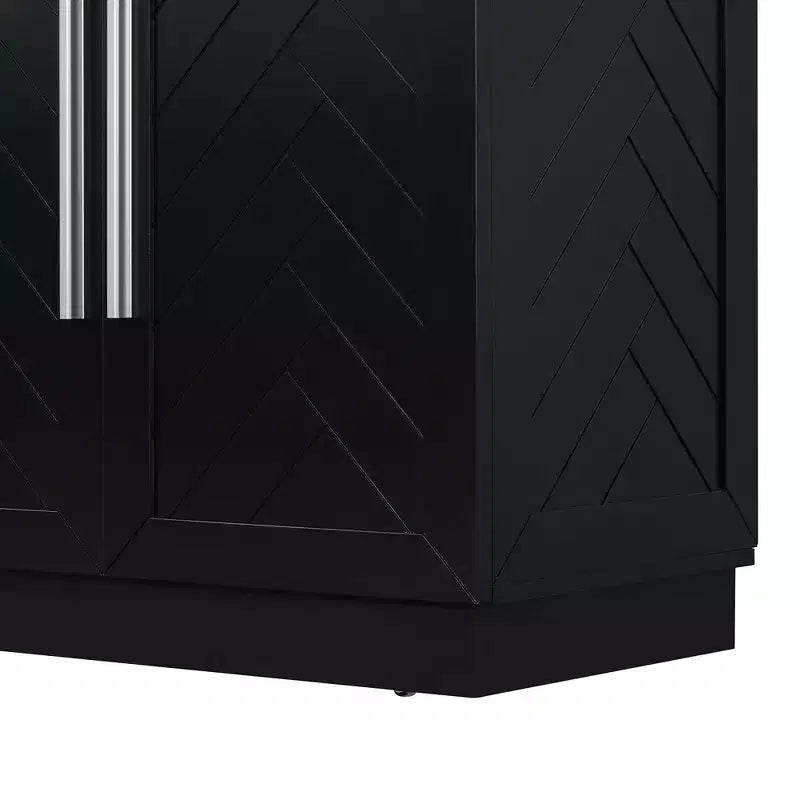 Credenza moderna con ripiani regolabili e maniglie argentate per cucina, sala da pranzo o soggiorno, Nera