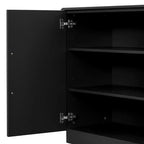Credenza moderna con ripiani regolabili e maniglie argentate per cucina, sala da pranzo o soggiorno, Nera