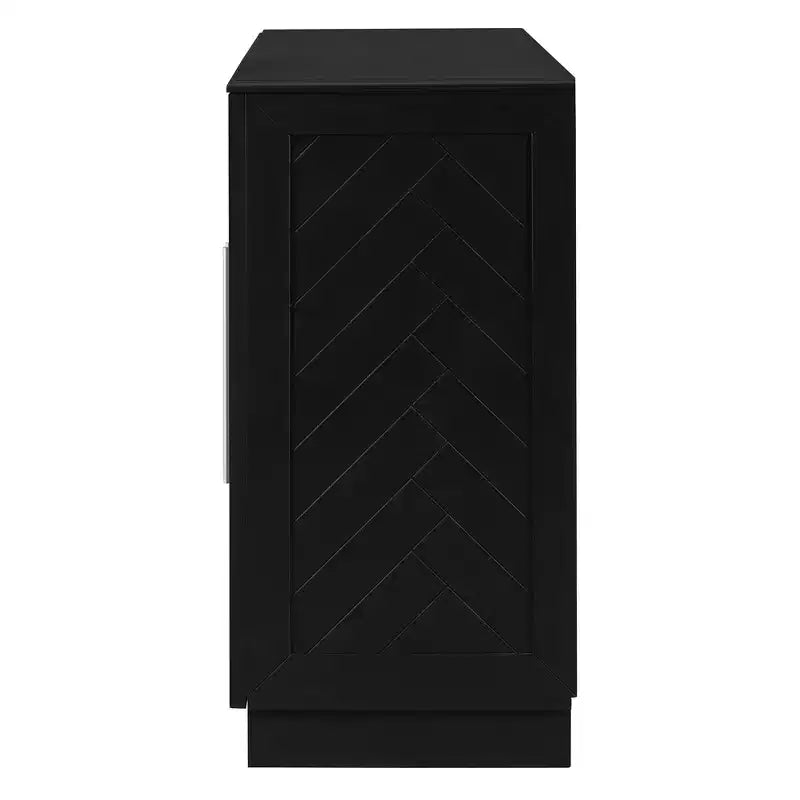 Credenza moderna con ripiani regolabili e maniglie argentate per cucina, sala da pranzo o soggiorno, Nera