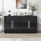 Credenza moderna con ripiani regolabili e maniglie argentate per cucina, sala da pranzo o soggiorno, Nera