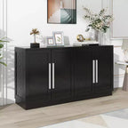Credenza moderna con ripiani regolabili e maniglie argentate per cucina, sala da pranzo o soggiorno, Nera