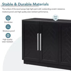 Credenza moderna con ripiani regolabili e maniglie argentate per cucina, sala da pranzo o soggiorno, Nera