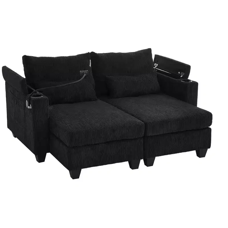 Polibi Divano-chaise longue componibile in velluto a coste con porte USB, portabicchieri, supporto per telefono e contenitore nel bracciolo